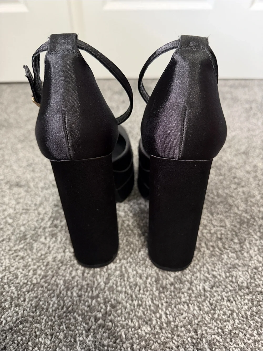 Dream Pairs Black Satin Platform Ankle-Strap Heels